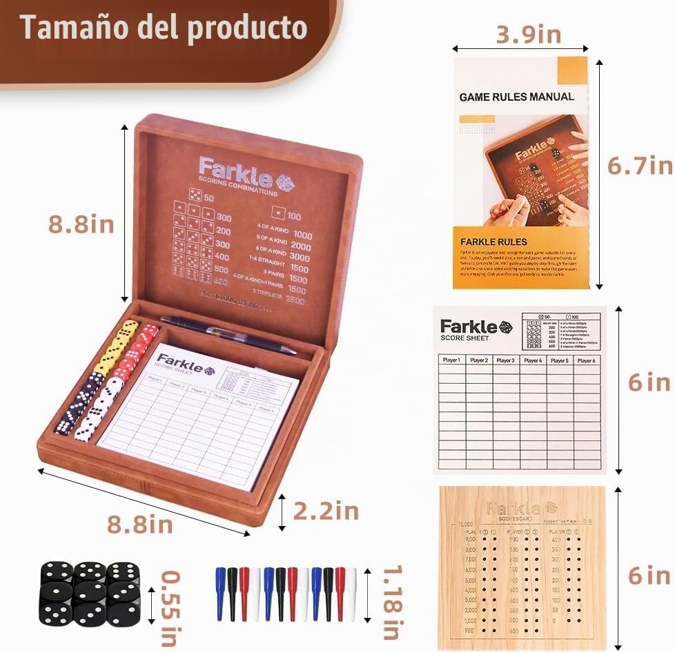 Farkle - Bandeja de dados y estuche de almacenamiento, el clásico juego