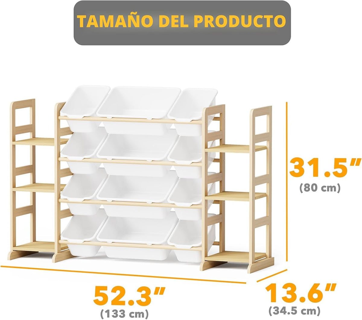 SpaceAid Space de Almacenamiento para Juguetes con 6 Estantes y 12 Bins, Estante de Libros/Estantería, Estante para Cajas de Niños, Caja de Juguetes para Organización de Sala de Juegos para Dormitorio y Decoración de Habitación, Blanco, 52.3" W