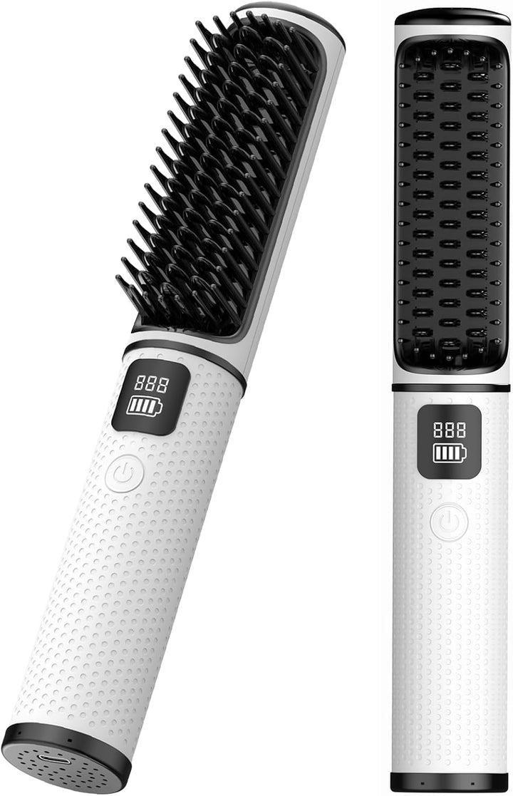 Cepillo alisador de pelo inalámbrico, mini peine caliente portátil...
