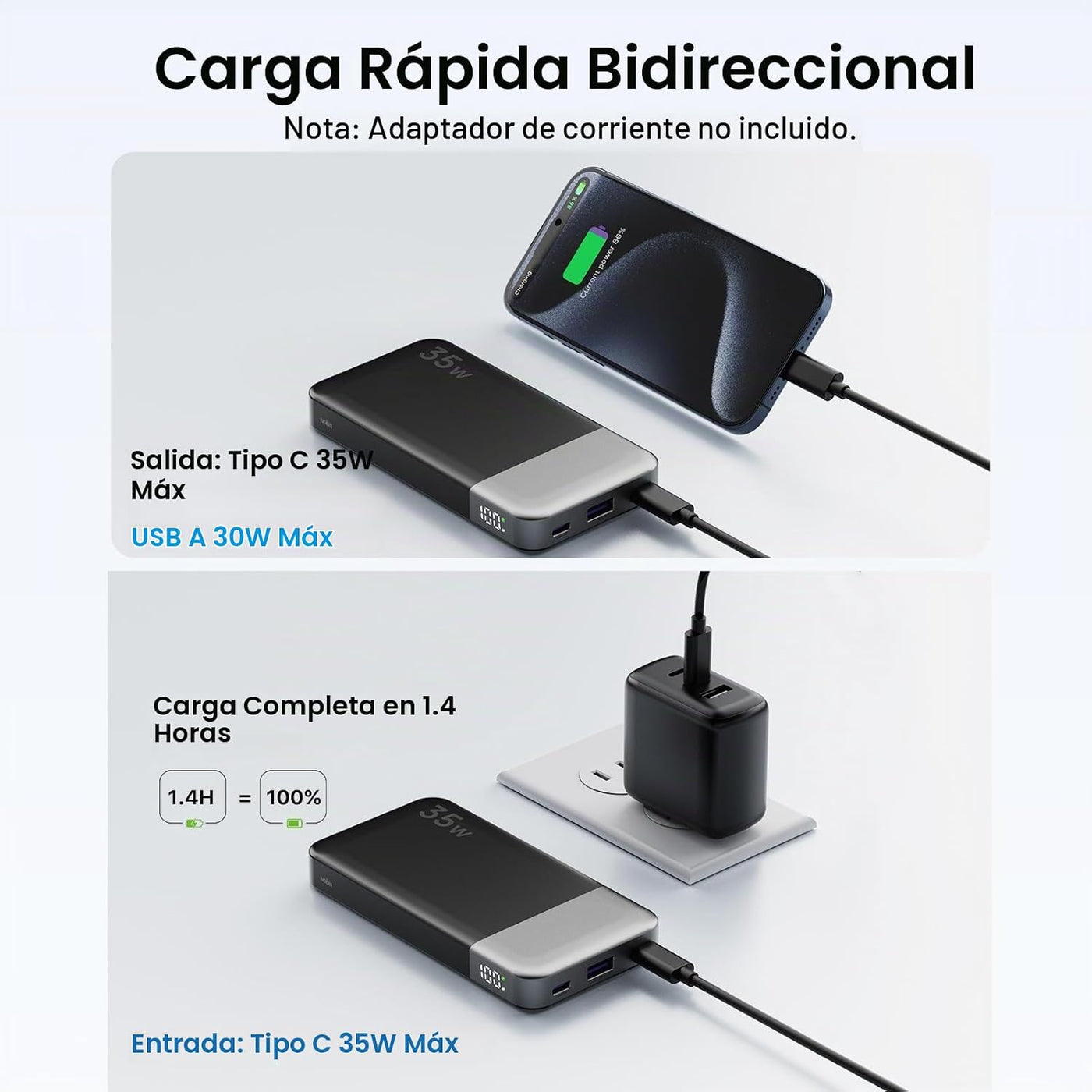 NOBIS Cargador portátil de banco de energía 35W 10000mAh | Batería...