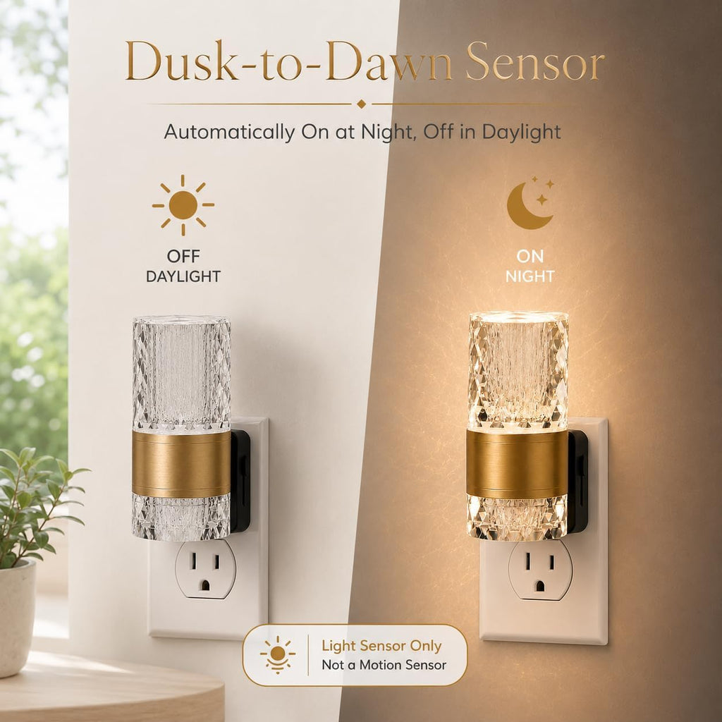 Luces nocturnas LED regulables de acrílico enchufable, sensor de