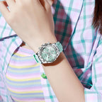 OLEVS Relojes de diamante de lujo pequeños para mujer - Pulsera de acero inoxidable, impermeables, analógicos, luminosos, con fecha, relojes de vestir de negocios para damas