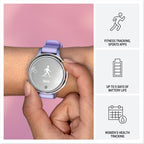 Garmin Lily® 2 Active, Reloj inteligente pequeño y elegante, GPS integrado, pantalla oculta, lente con patrón, hasta 9 días de duración de la batería, plateado con banda de silicona Purple Jasmine