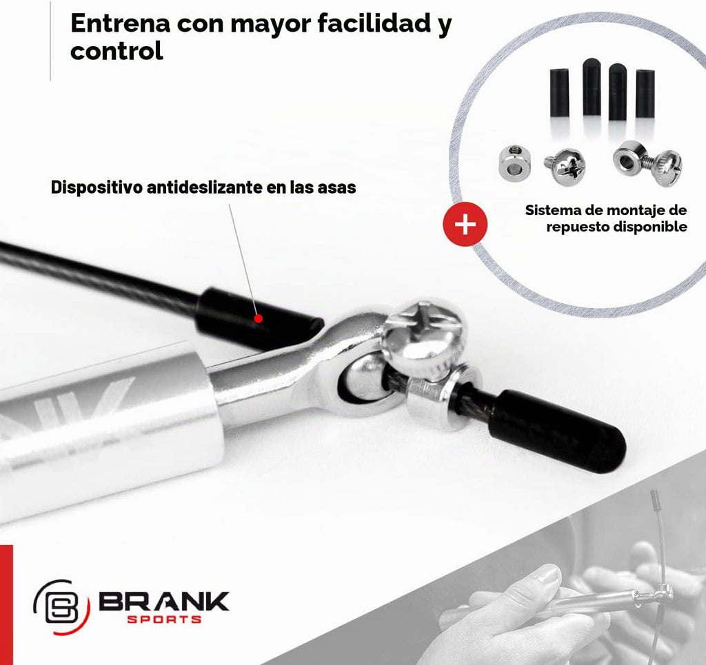 BRANK SPORTS® Juego de cuerda de velocidad con 3 cables de repuesto de acero | Ideal para Crossfit, fitness, boxeo y doble debajo fácil | Cuerdas de salto para fitness mujeres y hombres bolas de