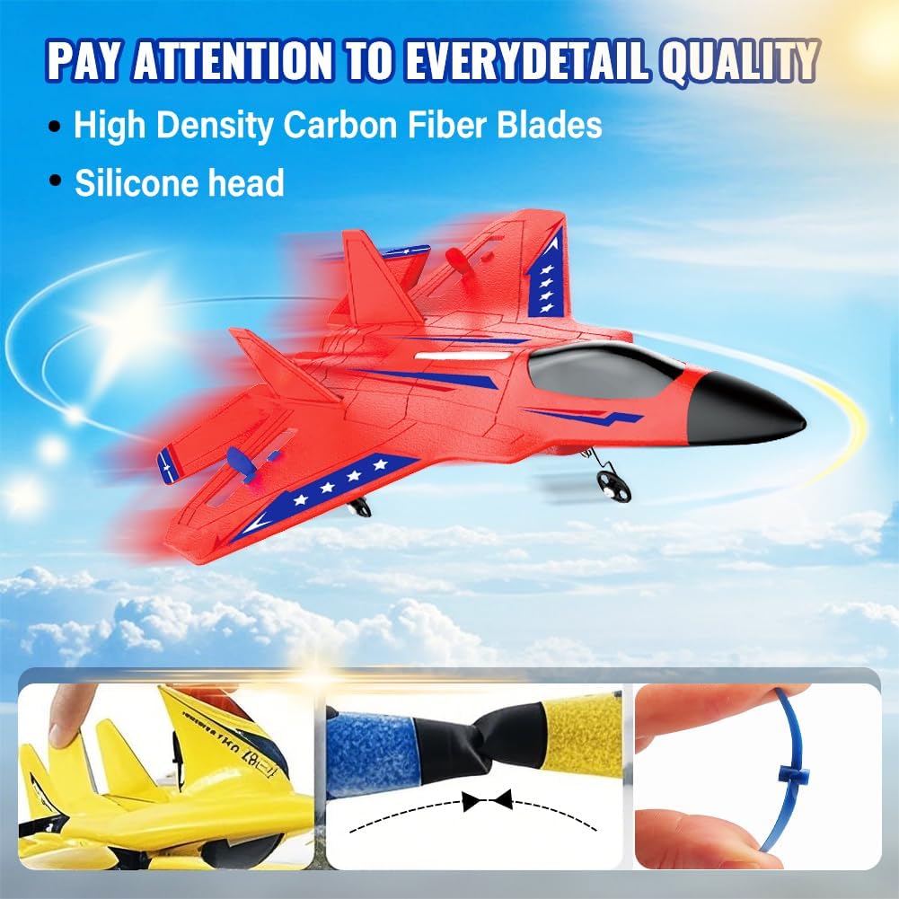 Avión RC Rojo F-22 Raptor para Niños, Vehículo de Juguete RC Mejora...