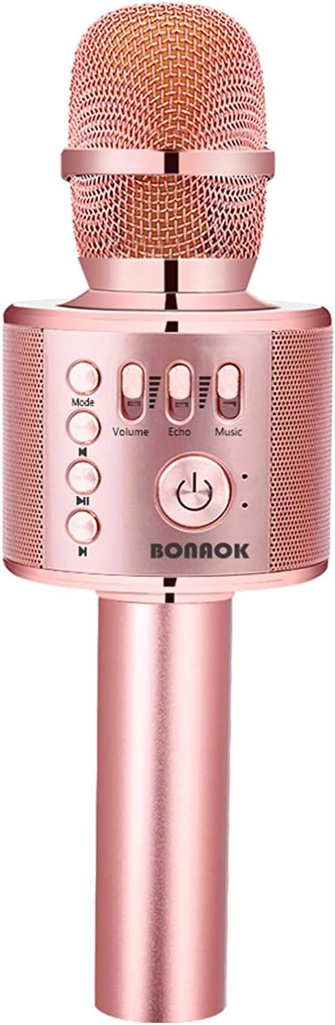 BONAOK - Micrófono inalámbrico Bluetooth para karaoke, 3 en 1; máquina altavoz con micrófono portátil de mano para todos los teléfonos inteligentes, regalos para niñas, niños, chicos y adultos de