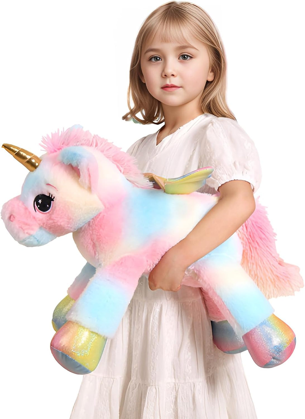 Peluche de unicornio arcoíris de 24 pulgadas con alas, suave y lindo juguete de peluche grande de unicornio, almohada de regalo para niños, niñas y niños, cumpleaños, día de San Valentín y