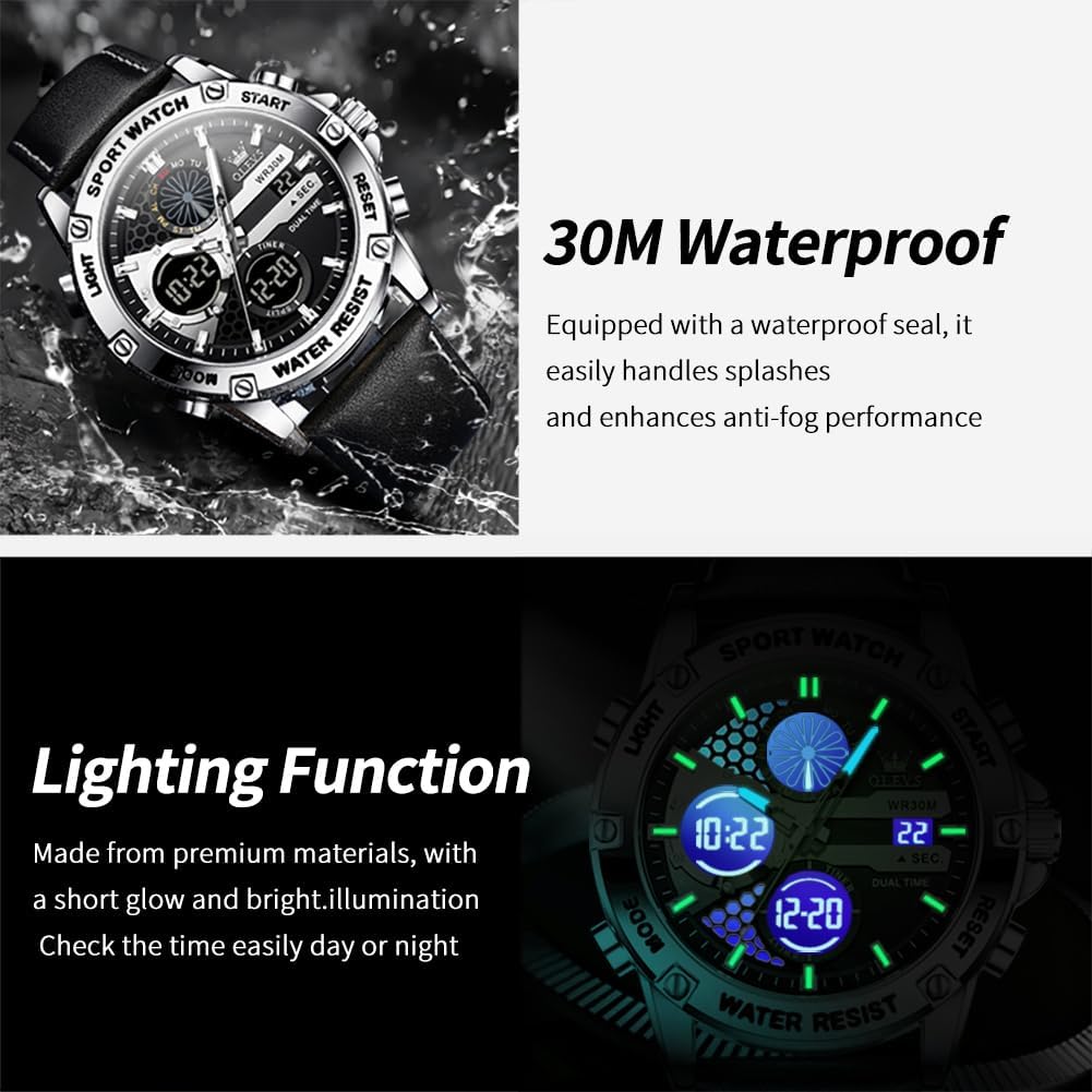 OLEVS Relojes para Hombre Moda Fecha Regalo Cronógrafo Reloj para Hombre Gran Negocio Digital Calendario Resistente al Agua Reloj de Muñeca para Hombre