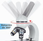AmScope Serie M150 Microscopio Monocular Compuesto Portátil para Estudiantes - Aumento de 40X-1000X - Cuenta con Luz LED y 25 Diapositivas Preparadas - Tiene Enfoque Grueso y Fino
