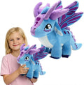 Peluche de dragón alado, animal de peluche de fantasía suave, morado y azul