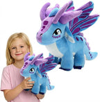 Peluche de dragón alado, animal de peluche de fantasía suave, morado y azul