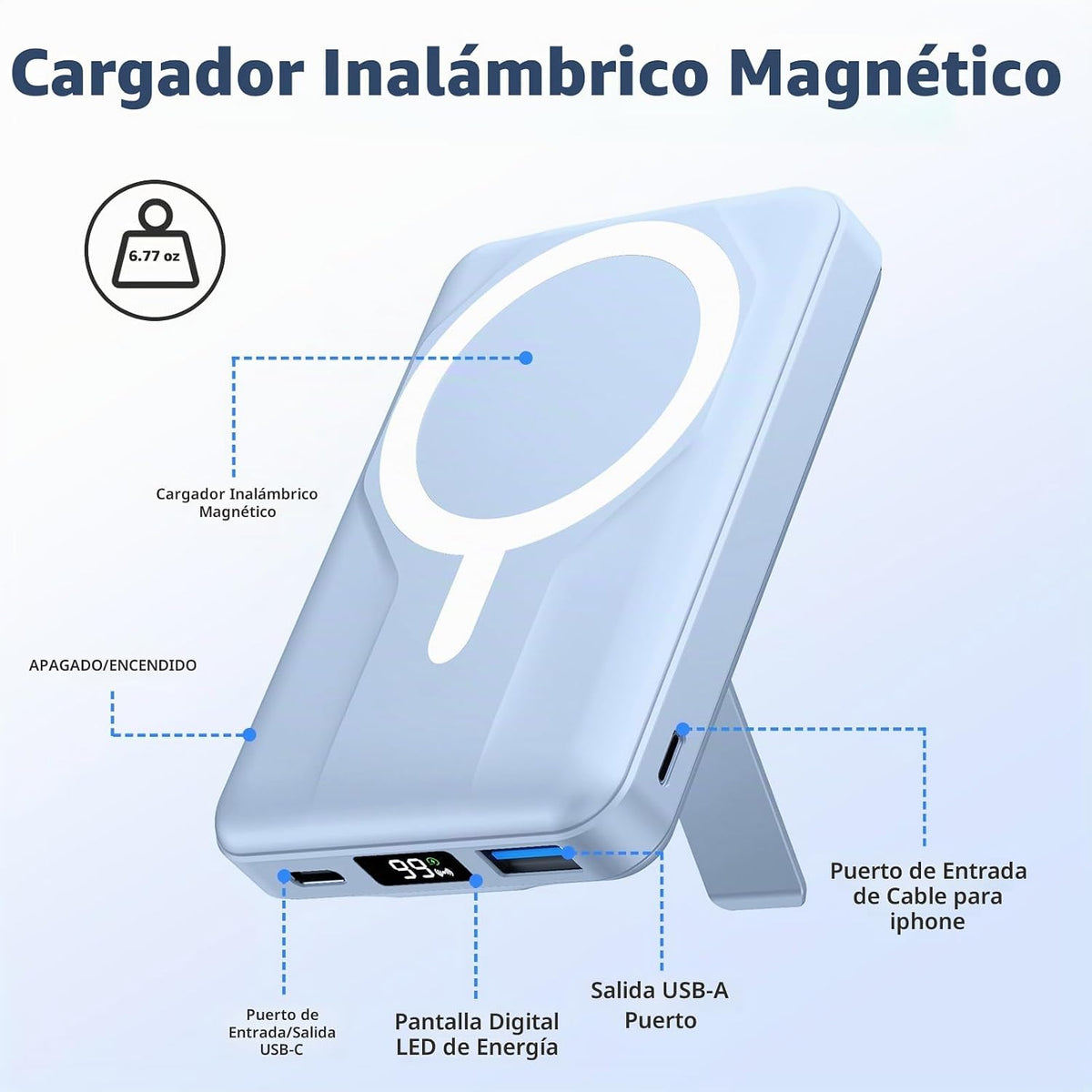 Azmuth Cargador de batería magnético, 10000 mAh para MagSafe, carga...