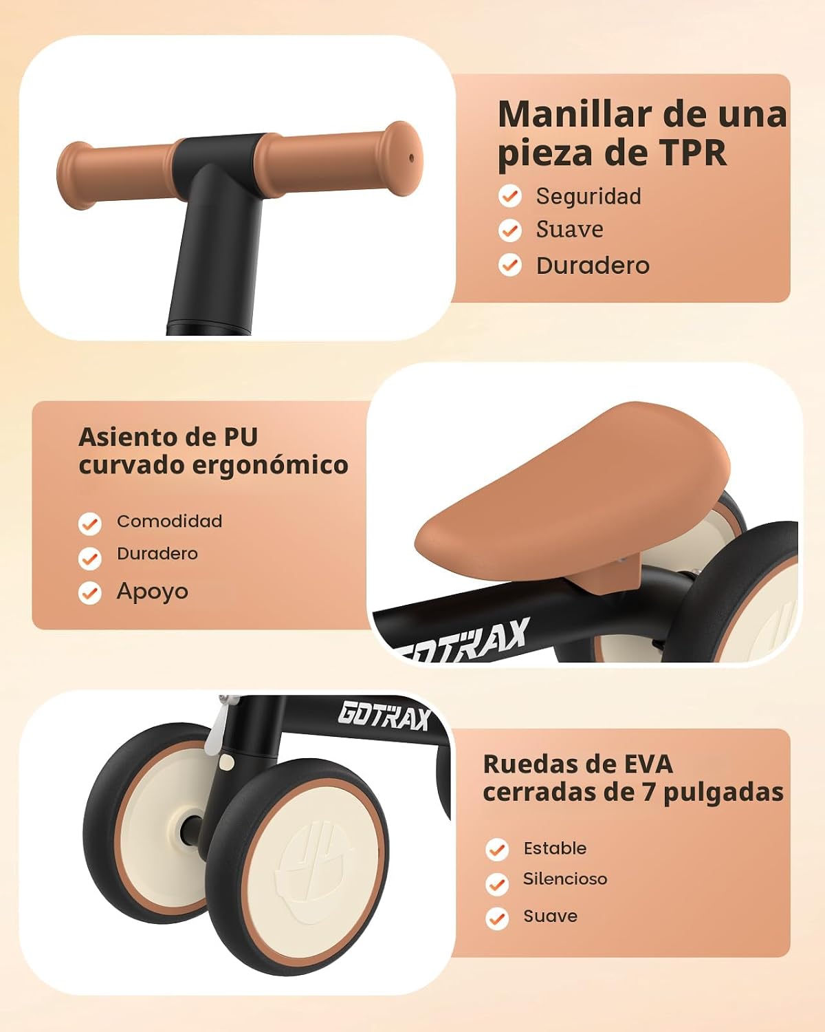 Gotrax Bicicleta de equilibrio para bebé, ruedas silenciosas de 7 pulgadas