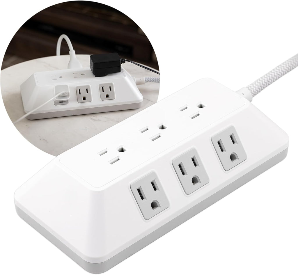Regleta con protector contra sobretensiones GE, cable de extensión trenzado de 6 pies