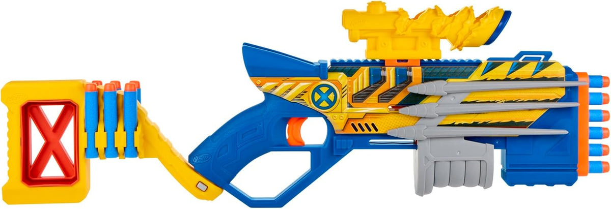 Nerf Marvel Wolverine Blaster, alcance, almacenamiento de 6 dardos, acción de bomba, 12 dardos Nerf Elite, regalos para niños a partir de 8 años