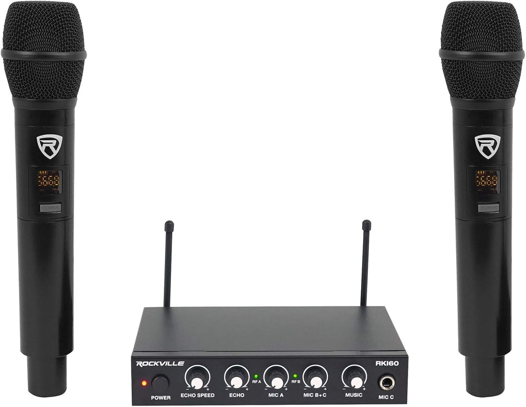 Rockville RKI65BT Dual UHF Bluetooth Micrófono Inalámbrico Karaoke Interfaz, Con Bluetooth