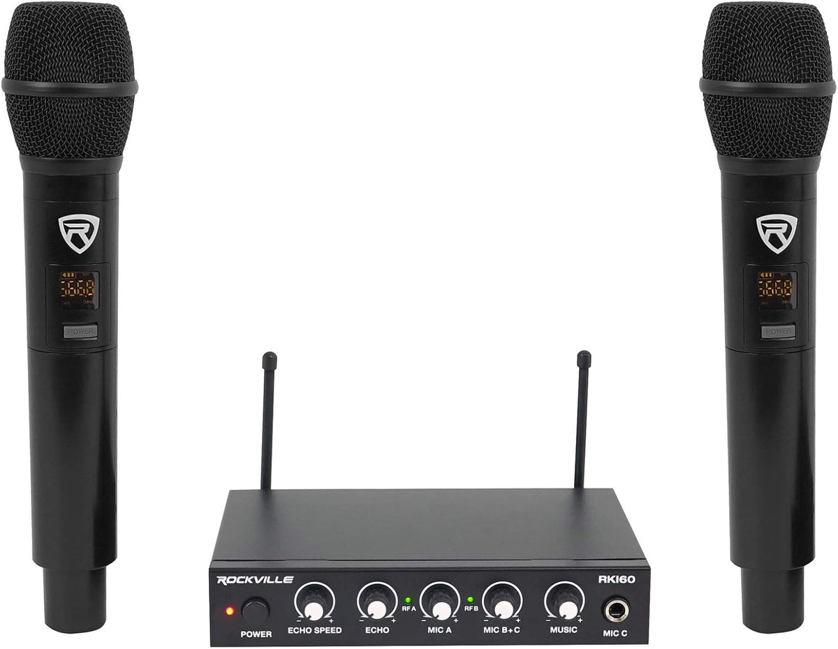 Rockville RKI65BT Dual UHF Bluetooth Micrófono Inalámbrico Karaoke Interfaz, Con Bluetooth