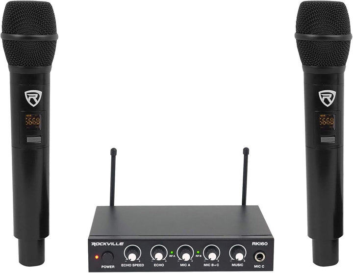 Rockville RKI60 Micrófono inalámbrico UHF dual de 8 canales interfa...