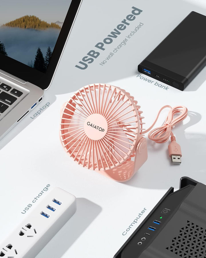 Gaiatop Ventilador de escritorio USB, flujo de aire fuerte de 3 vel...