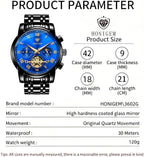 Relojes de negocios de cuarzo de acero inoxidable de cara grande de