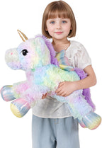 Animal de peluche de unicornio rosa arcoíris de 24 pulgadas, con alas, suave, lindo y grande, almohada de peluche, regalo para niños, niñas, niños, cumpleaños, San Valentín, Navidad