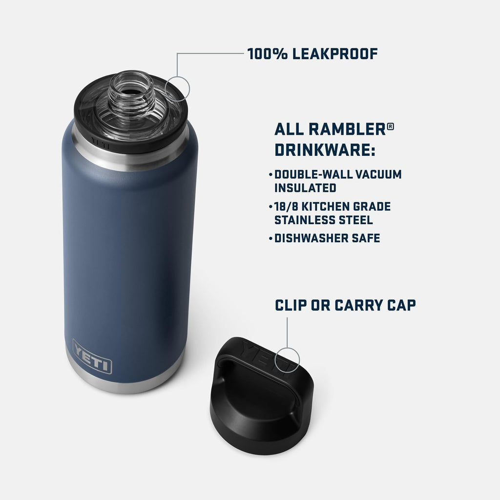 YETI Rambler - Botella de 36 onzas, aislada al vacío, a prueba de fugas, de acero inoxidable con tapón para sorbos