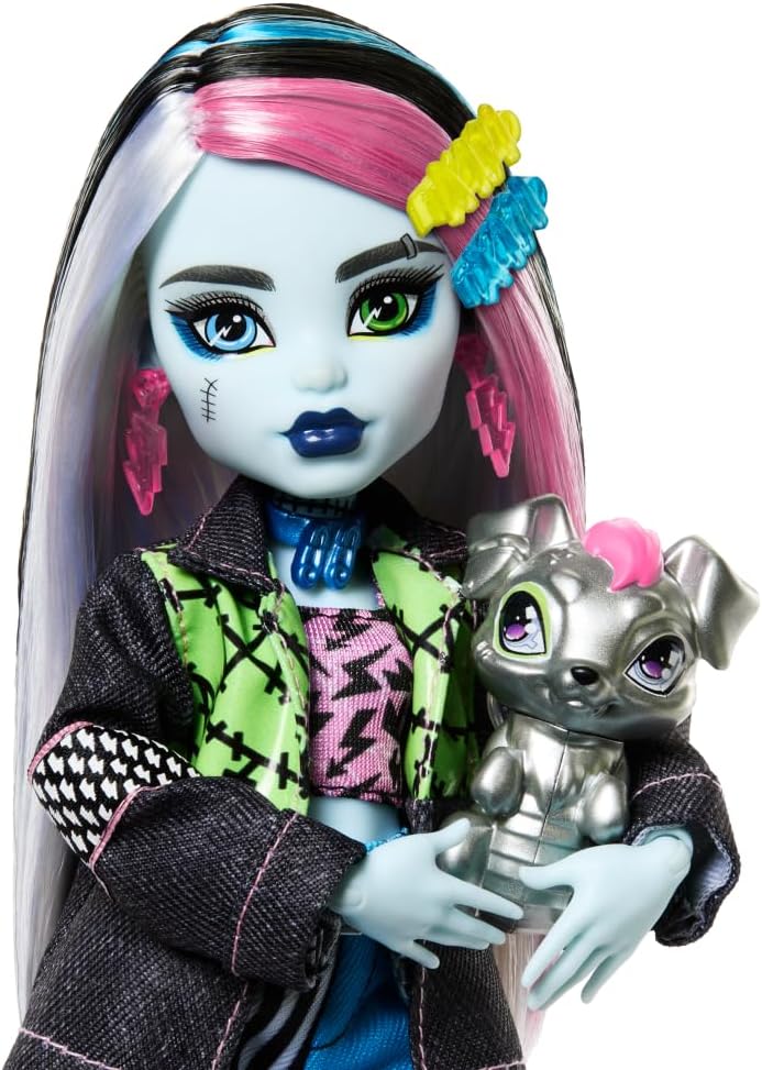 Muñeca Monster High Frankie Stein con chaqueta de mezclilla y panta...