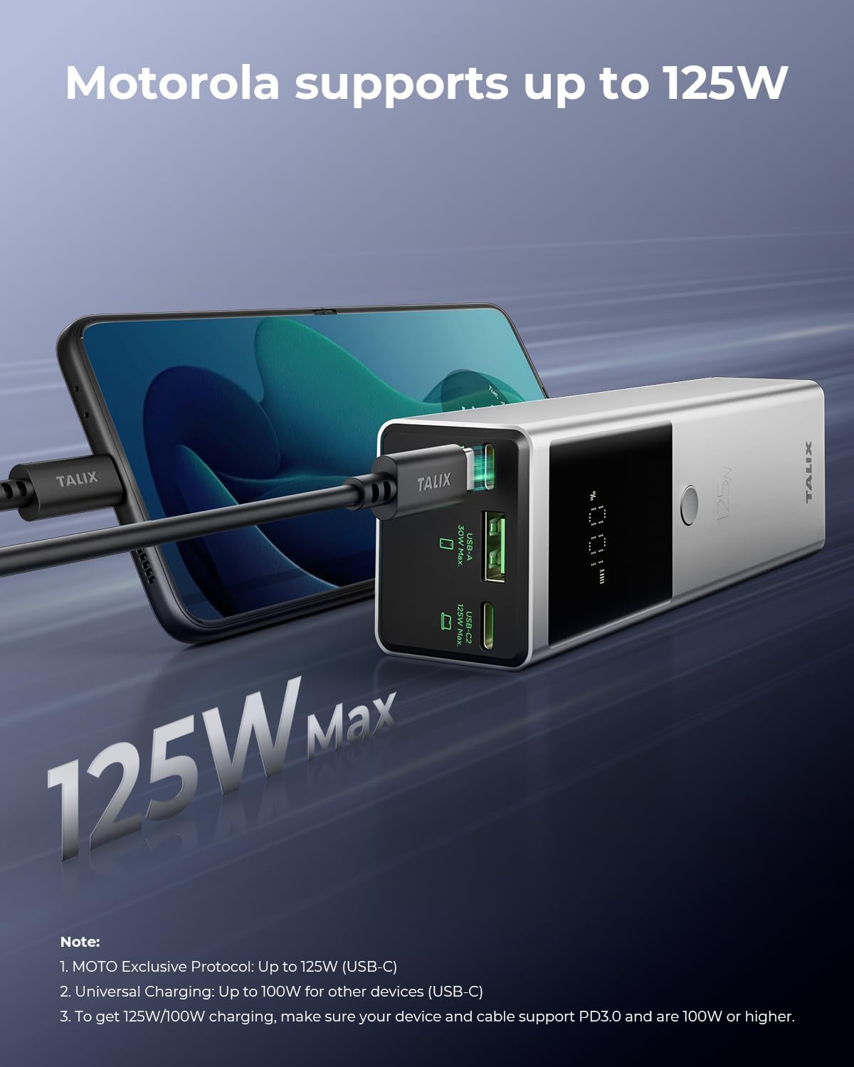 TALIX Banco de energía de 125 W, cargador portátil para portátil de...
