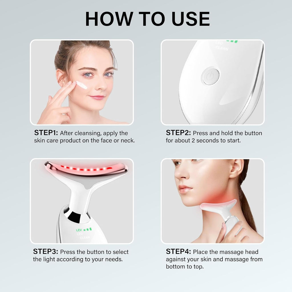 Suenohyu Terapia de luz roja para masajeador facial, dispositivo de terapia de luz de mano para el cuidado de la piel en el hogar, terapia de luz, herramienta de masajeador facial para cuello (blanco)