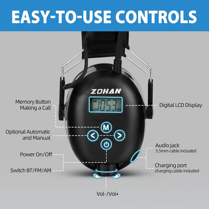 ZOHAN AM\/FM Radio Headphone with Digital Display,Ear Protection No...
