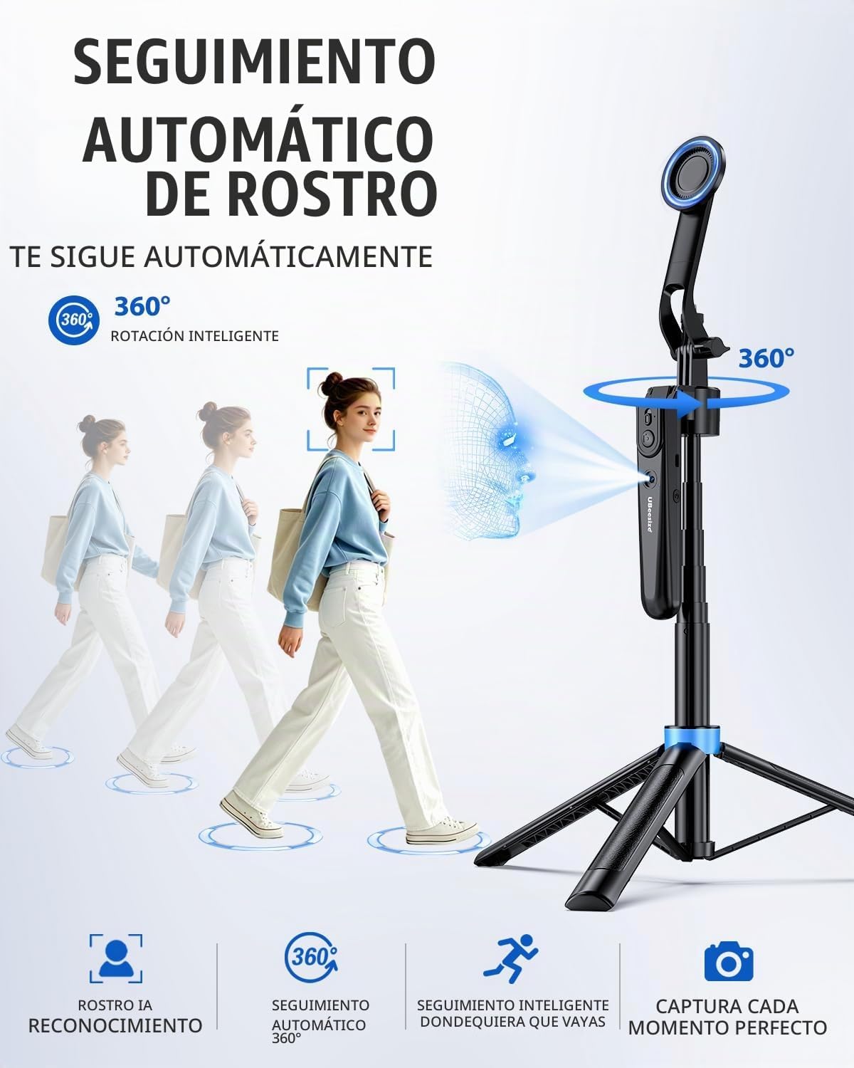 UBeesize Trípode de seguimiento facial automático de 72 pulgadas para iPhone, MagSafe Selfie Stick con control remoto, soporte magnético de 360° con control de gestos para TikTok, transmisión en vivo