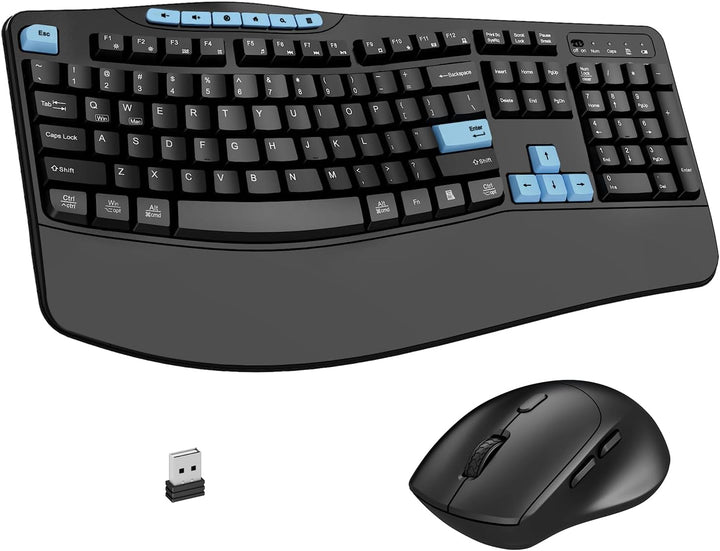 Combo de teclado y mouse inalámbricos, teclado ergonómico con 6 tec...