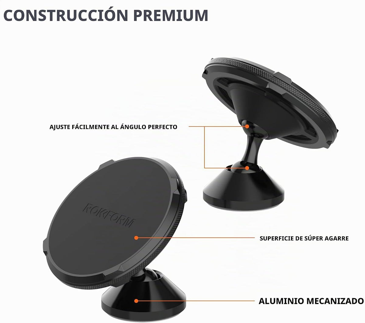 Rokform Soporte giratorio de doble imán, ajustable y aluminio (negro)