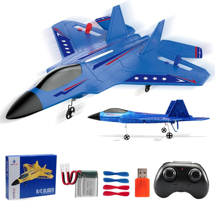 Avión RC azul para niños Upgrade F-22 Raptor Fighter RC Avión de co...