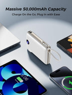 Sucrosey Banco de energía de 50,000 mAh con cable USB-C integrado y...