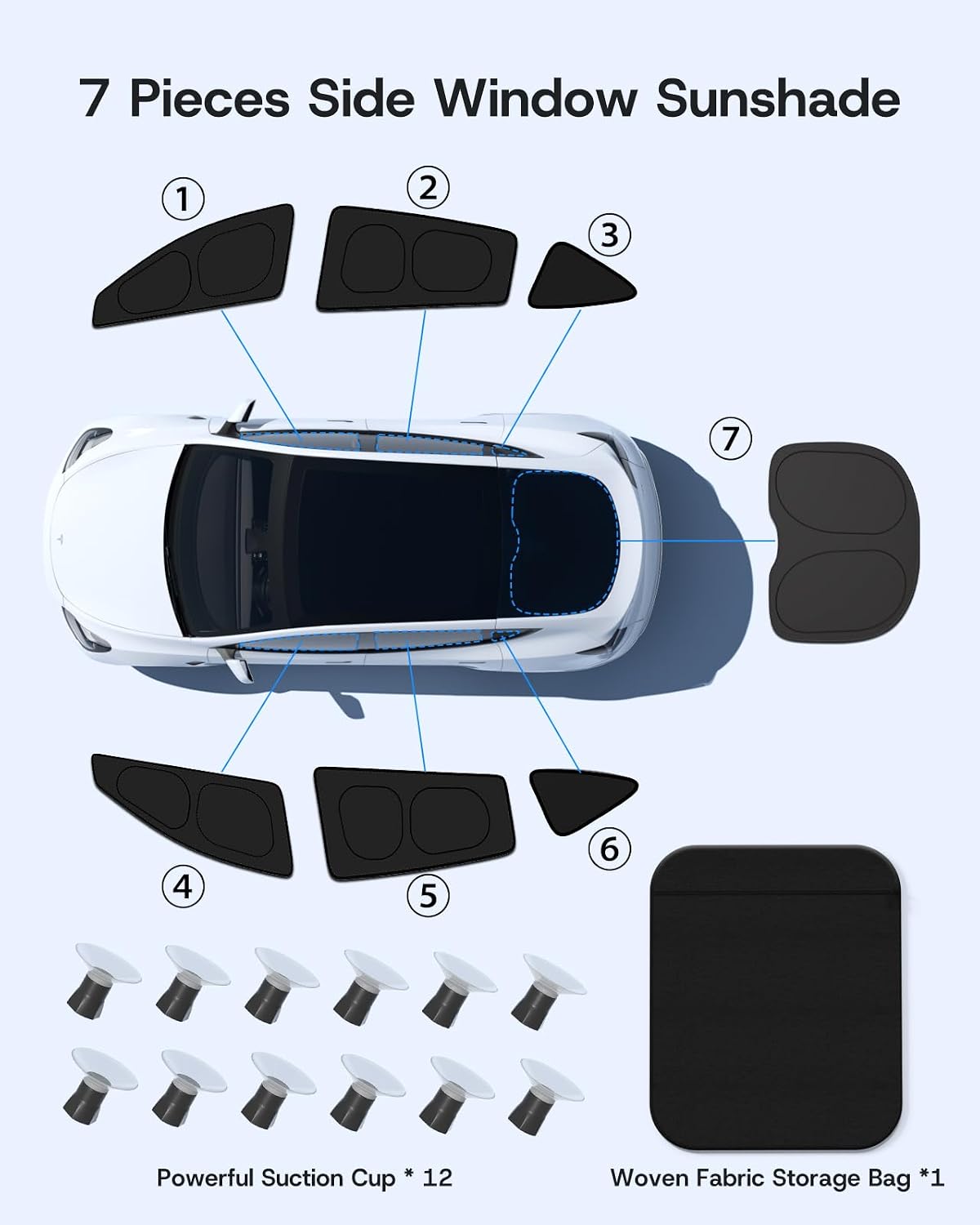 Parasoles de ventana lateral para Tesla Modelo Y Juniper 2025-2026, 7