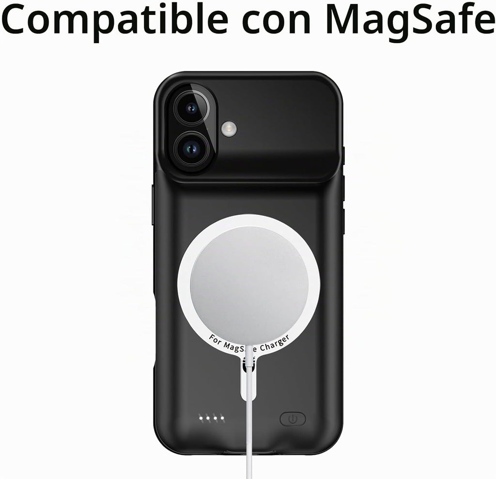 Funda de carga inalámbrica para iPhone 16, 10000mAh de alta capacidad, portátil, recargable, funda protectora de batería extendida, carga inalámbrica Qi con iPhone 16 (6.1 pulgadas) Funda de cargador de batería extendida (negro)