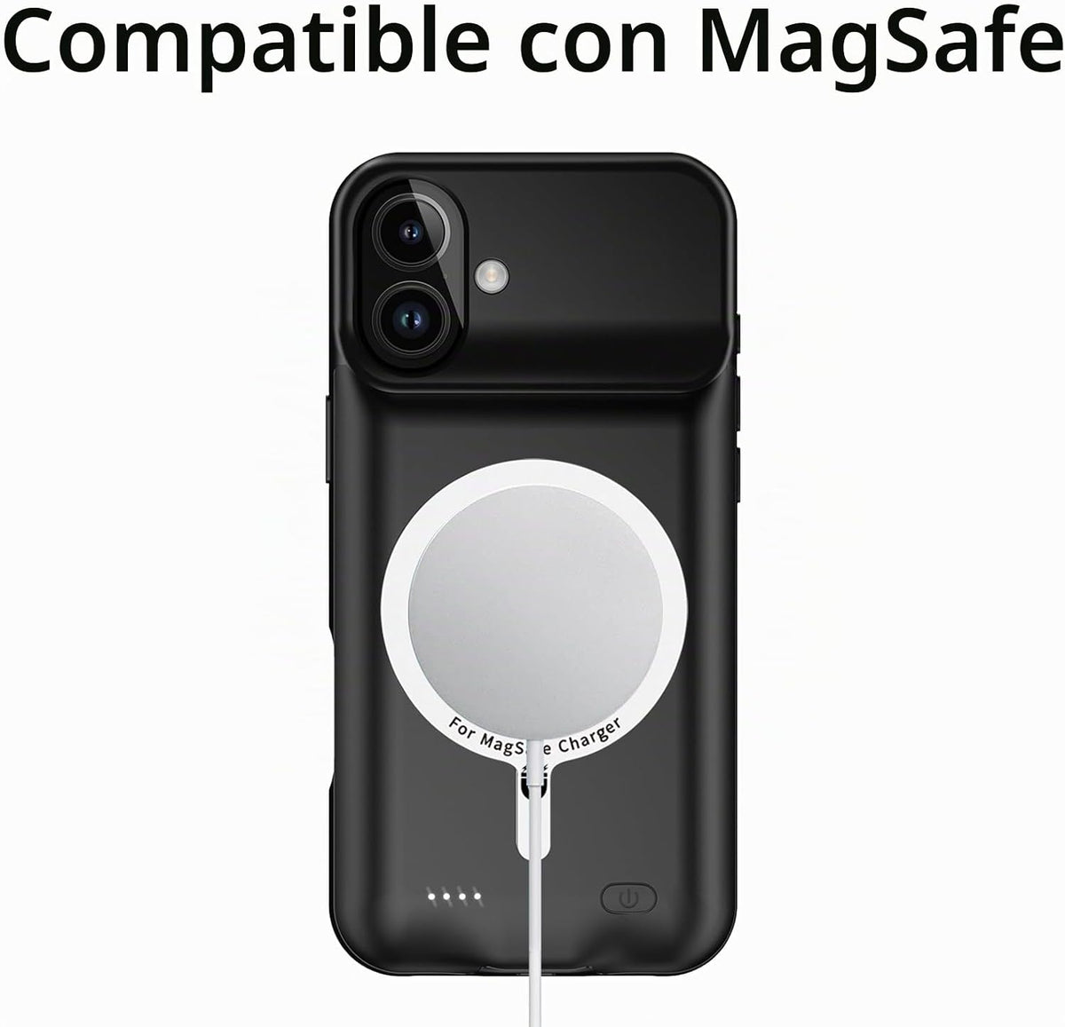 Funda de carga inalámbrica para iPhone 16, 10000mAh de alta capacidad, portátil, recargable, funda protectora de batería extendida, carga inalámbrica Qi con iPhone 16 (6.1 pulgadas) Funda de cargador de batería extendida (negro)