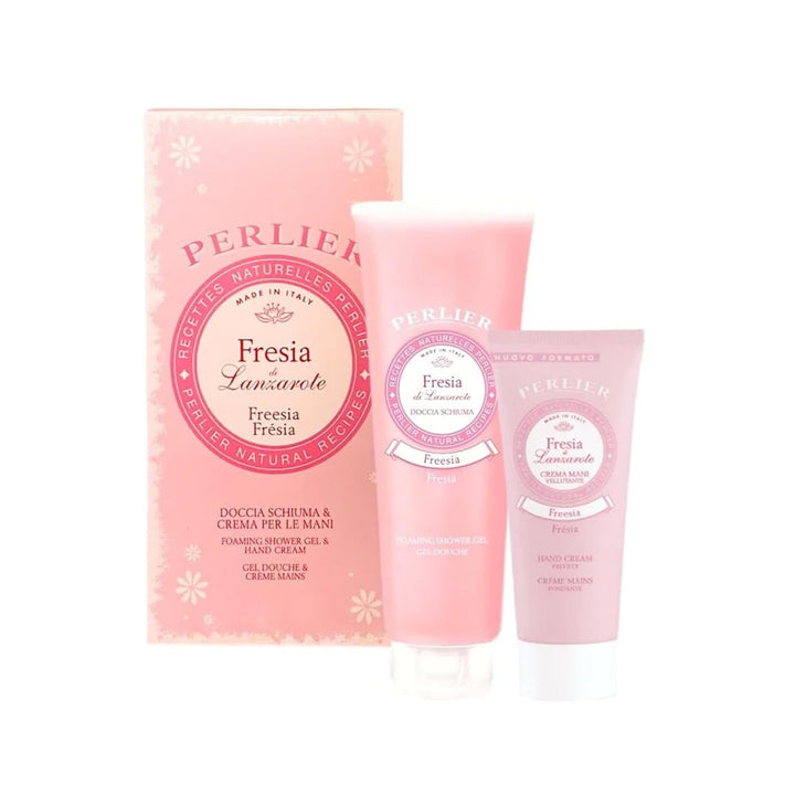 Perlier Set de regalo de gel de ducha y crema de manos Freesia, gel...
