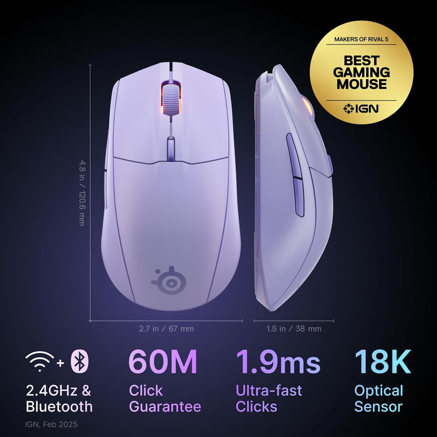 SteelSeries Ratón inalámbrico Rival 3 Gen 2 para juegos, 2.4 GHz y...