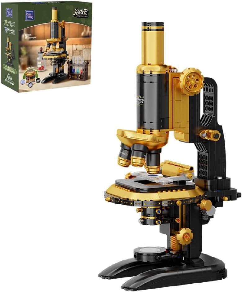 PANTASY - Kit de construcción de microscopio retro con acabado de latón antiguo para adultos