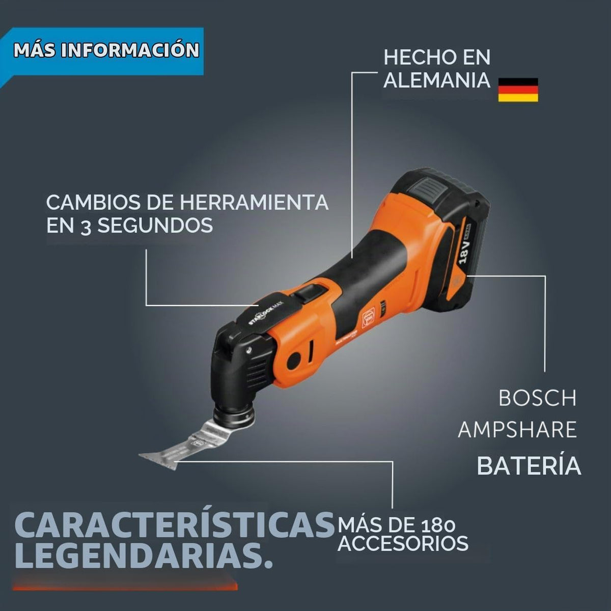 Fein MultiMaster inalámbrico AMM 700 Max Top 4 Ah AS para construcción y renovación de interiores, montaje Starlock Max, sistema QuickIn, compatible con batería AMPShare/Bosch de 18 V - 71293661090