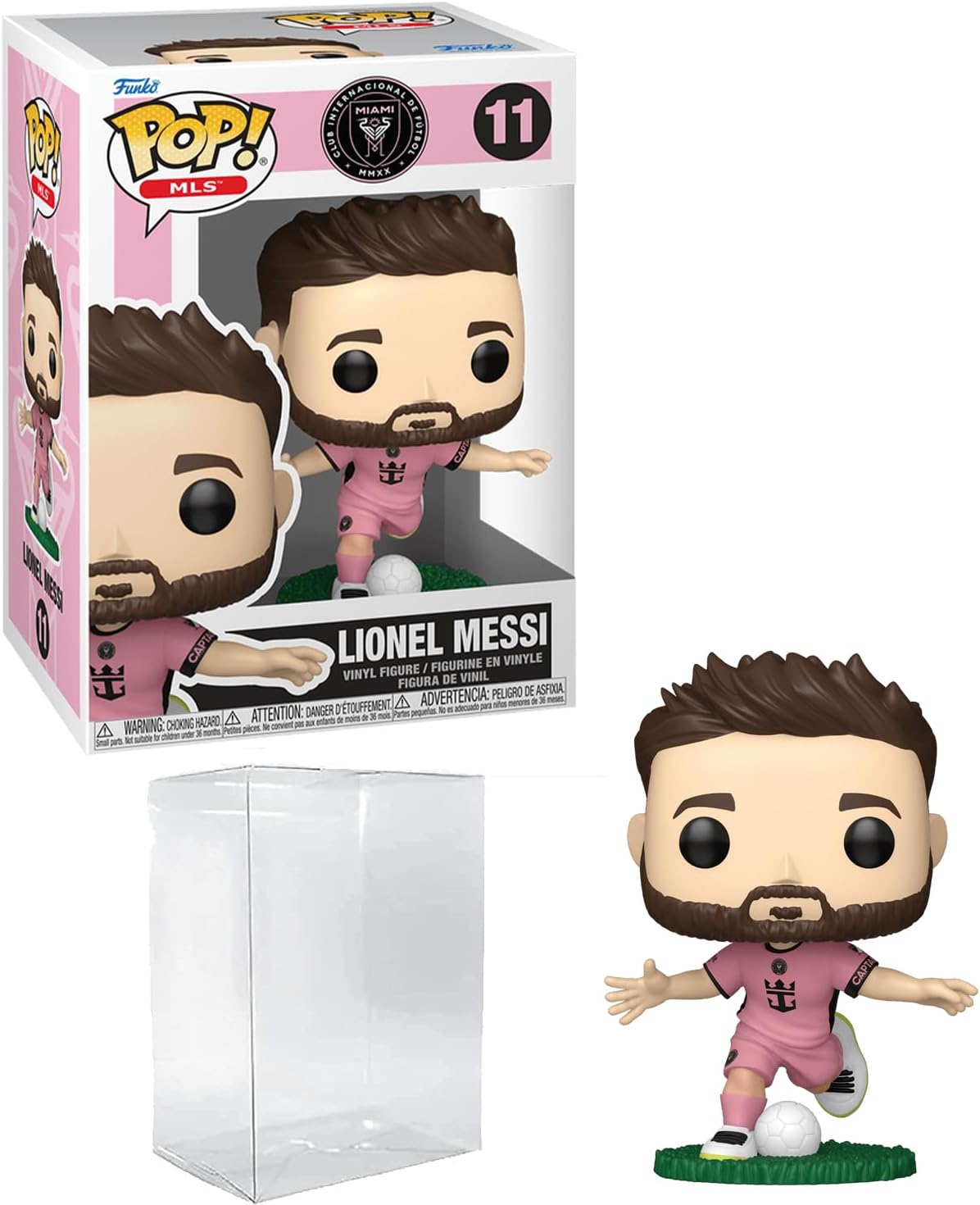 Lionel Messi #11 Uniforme rosa Funko POP! Soccer Inter Miami CF - Figura con funda protectora HOFSM