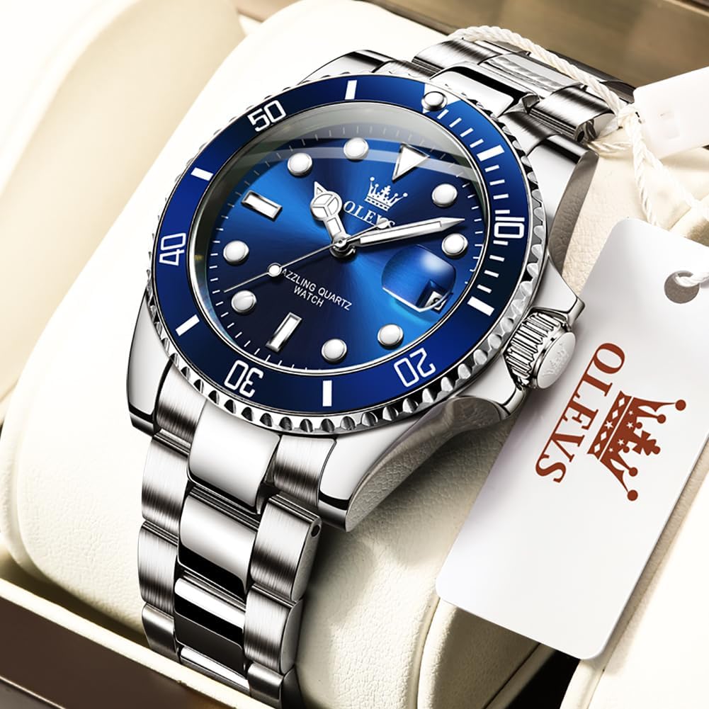 OLEVS Reloj para Hombre Con Diamante Analógico Quartz Negocios Resistente al Agua Acero Inoxidable Fecha Semana Luminiscente Reloj para Hombres