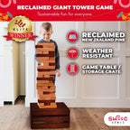 Swooc Games - Juego de torre gigante recuperada (resistente a la intemperie) 60 bloques + caja de almacenamiento/mesa de juego para exteriores | Se apila hasta 5 pies | Juegos gigantes al aire libre