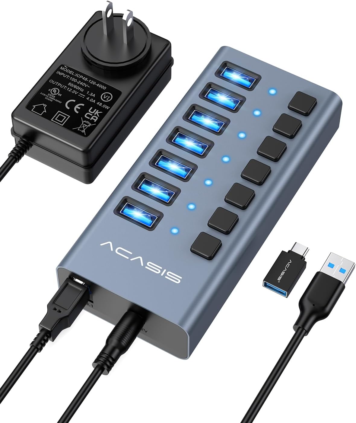 ACASIS, HS707MG-10G, hub USB 3.2 de 7 puertos, alimentado