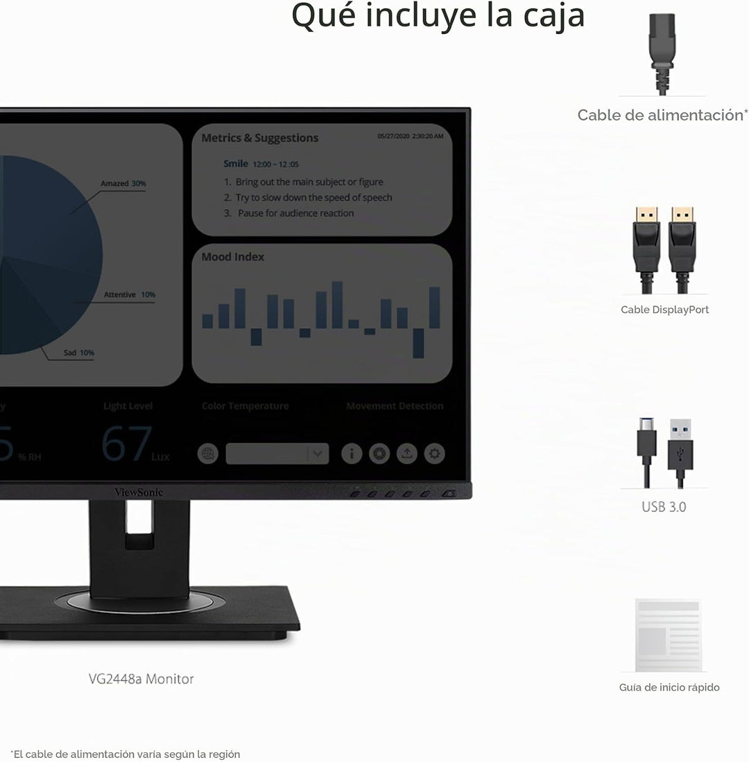ViewSonic VG2448A Monitor IPS de 24 pulgadas 1080p ergonómico con b...