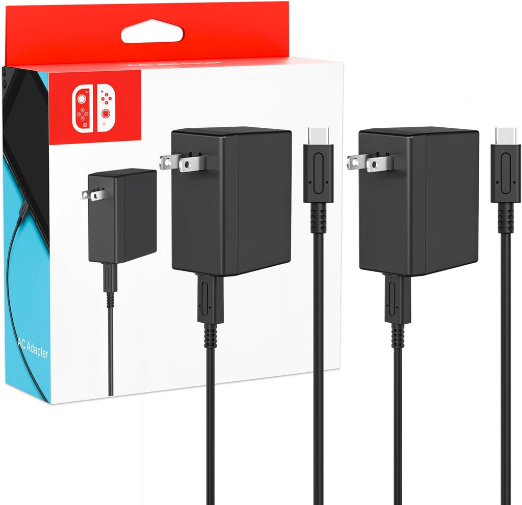 Paquete de 2 cargadores para Nintendo Switch, adaptador de CA de 45 W de carga rápida con 2 cables USB C desmontables de 5 pies, compatible con Switch/OLED/Lite, Steam Deck, soporte para modo de TV