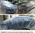 4 paquetes de fundas desechables de plástico transparente para automóvil, cubierta universal de lluvia y polvo para garaje con banda elástica, mediana (15.7 pies x 24.6 pies)