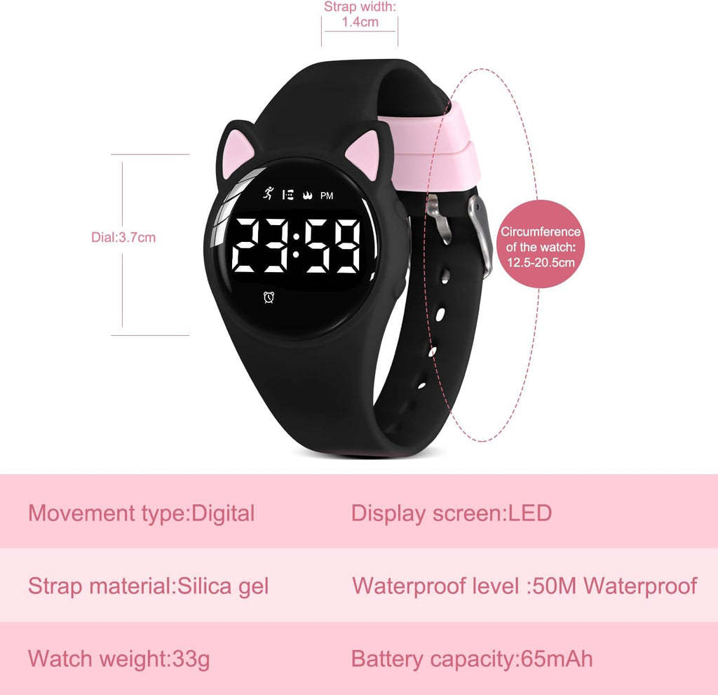 Relojes para niños y niñas, reloj deportivo digital con contador de pasos, podómetro, alarma de vibración, sin aplicación, impermeable, rastreador de fitness, reloj para niños, niñas, adolescentes